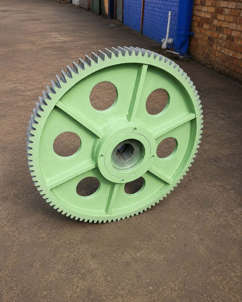 Large cast gear wheel, refurbished and repainted, ready for collection